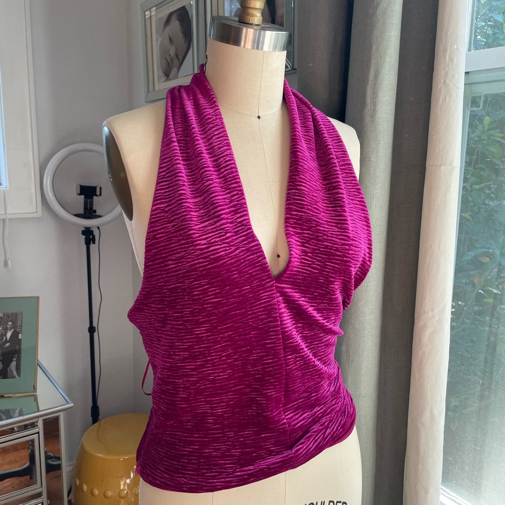 Anthropologie pink velvet top